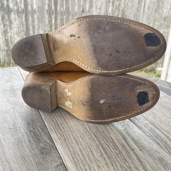 ACME Western Cowboy Boots Women 7.5 D Brown Leather Fringe Rope Stacked Heel USA - Picture 5 of 14